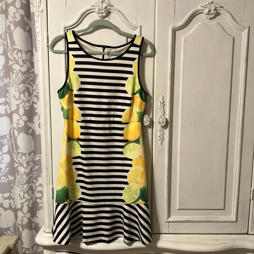 A line Elle summer dress size 10 blk/wh and fruity